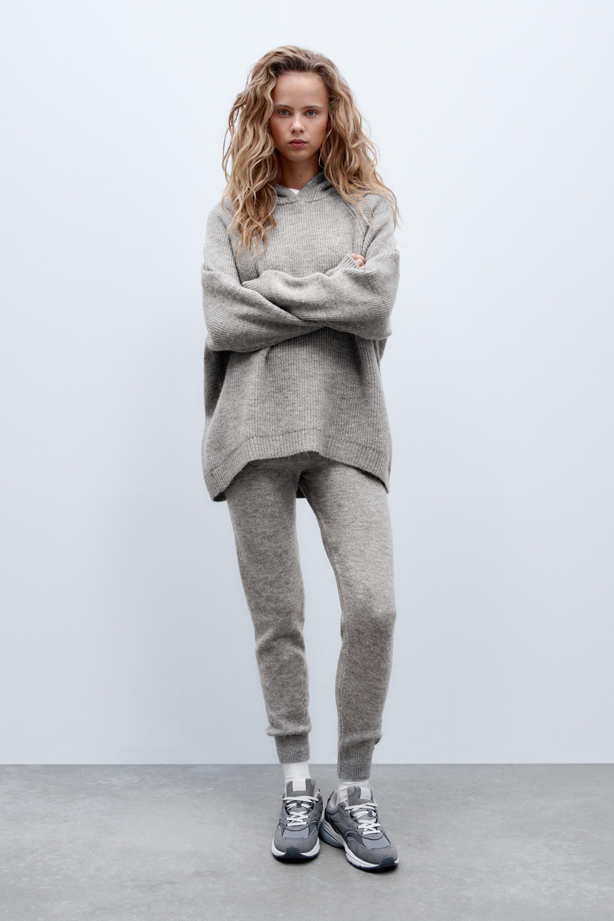 Zara oversized knit hoodie sale